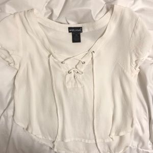 Cream tie up shirt